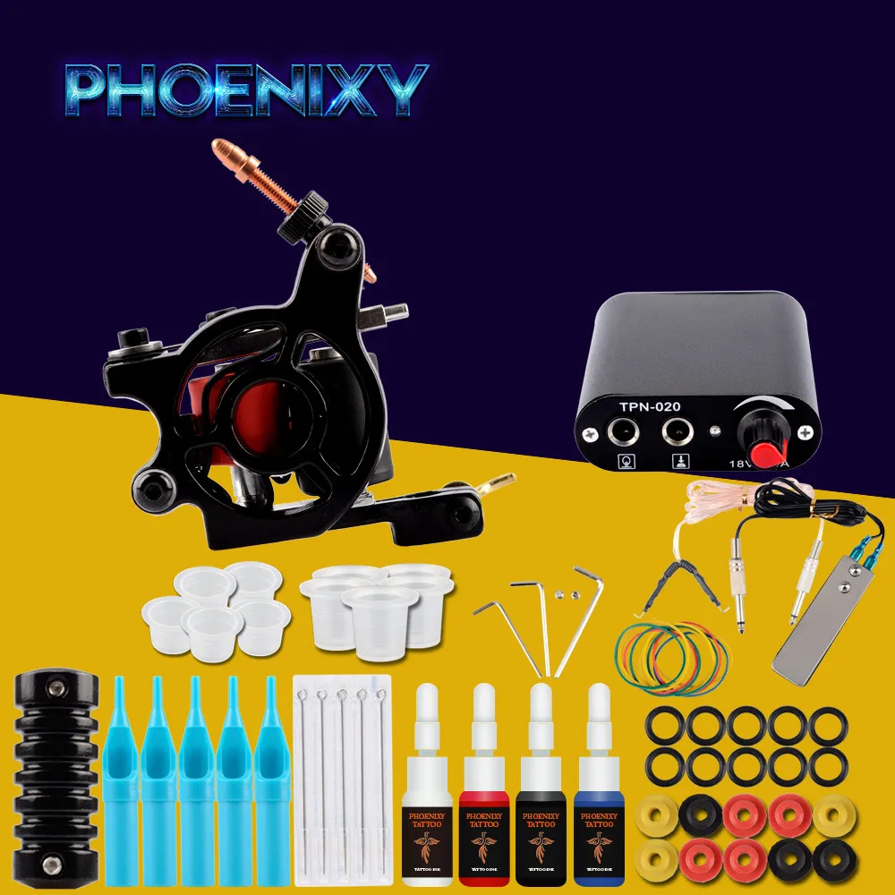Starter Tattoo Kit One Tattoo Machine 4Colors Ink Set Power Supply