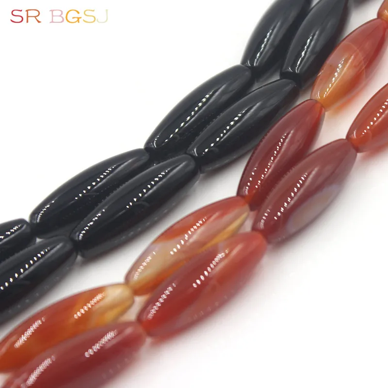 

Free Ship 10x30mm Black/Red Olivary Gems Agat Onyx Beads Genuine Natural Stone Jewelry Making Loose Beads Strand 15