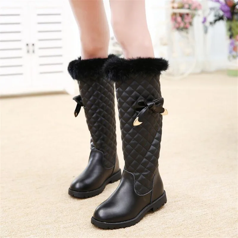

A Girls High Boots Winter New Children Leather Knee High Snow Boots Velvet Warm Kids Knight Long Boots Girls Elegant Party Shoe