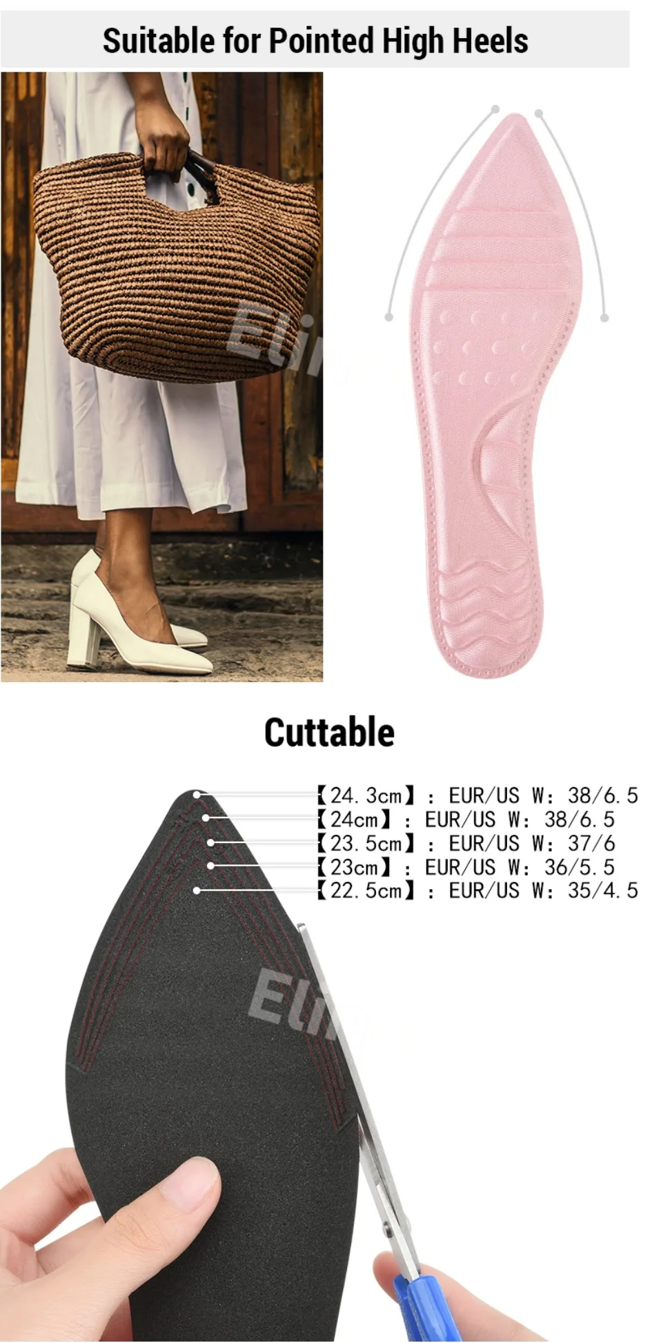 Elino/женские 3D губчатые стельки для обуви на высоком каблуке, ортопедические амортизирующие стельки для обуви, анти-боли