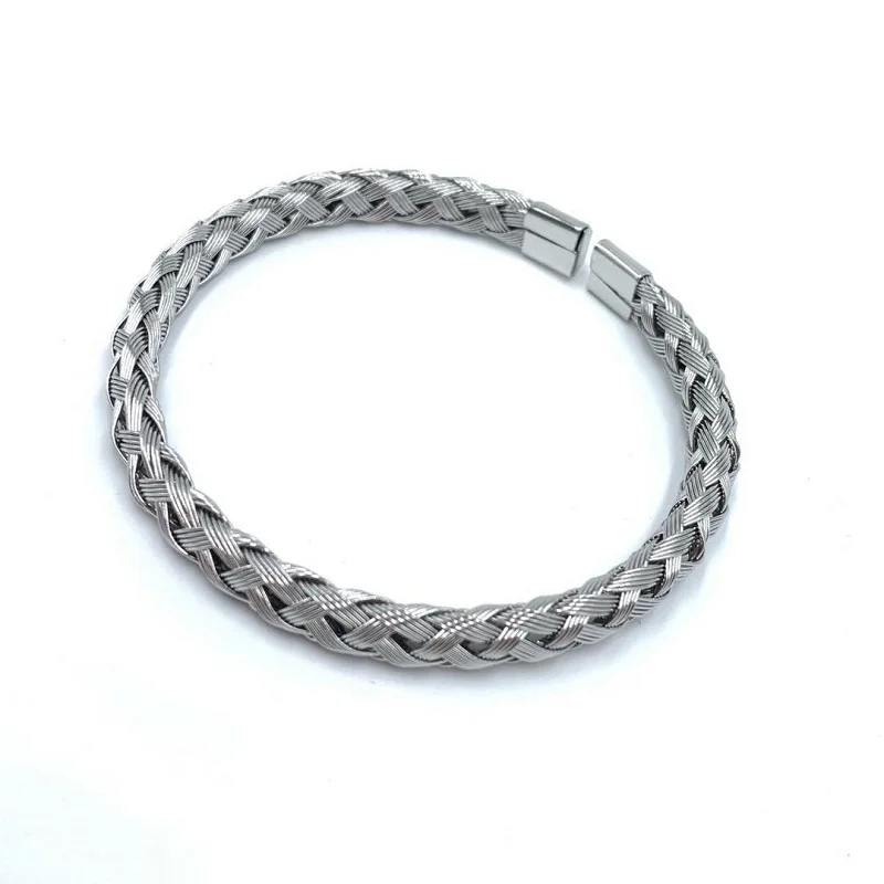 

USENSET High Quality Stainless Steel Open Bangle Wheat Weave Cross Bracelets Color Plated Gold/Silver/Black/Rose Gold