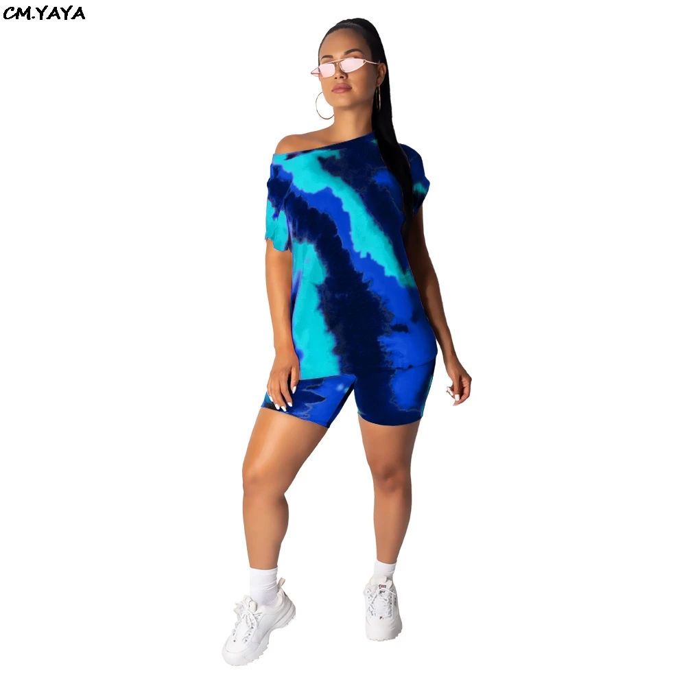 Женский спортивный костюм футболка с коротким рукавом и шорты принтом tie dye galaxy