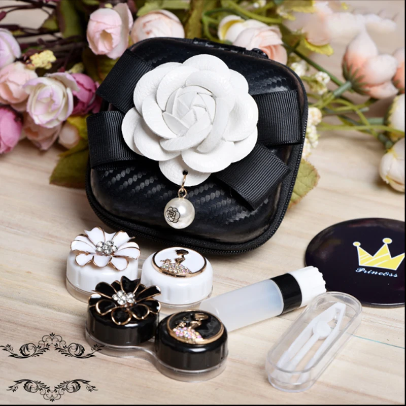 

Vintage Retro Contact Lens Case Box With Mirror Travel Kit 2Pairs Container For Contact Lens Lenses Storage Box Glasses Case