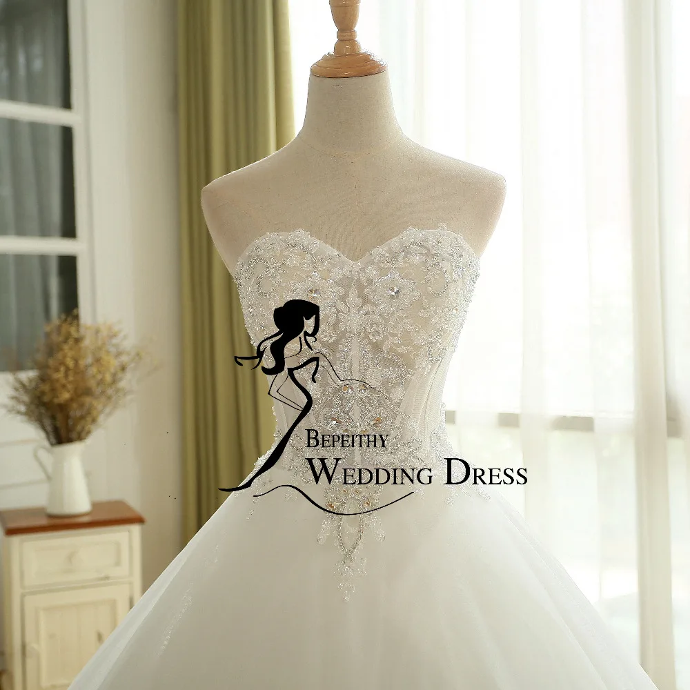 BEPEITHY Sexy Sheer Lace Crystal Ball Gown Wedding Dress Casamento Sweetheart Vintage Princess Bridal Dresses Vestido De Novia 4