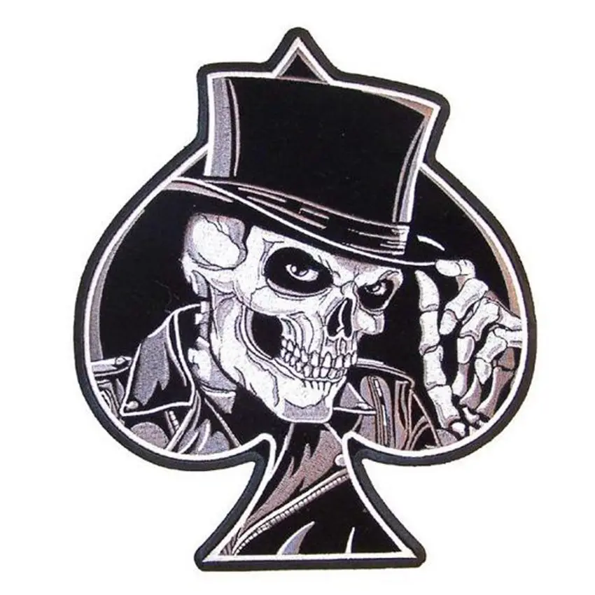 

1Pcs New Arrival SKULL HAT BACK EMBROIDERED PATCH EMBLEM Biker Vest punk rockabilly applique iron on patch