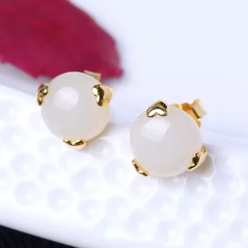 

Natural and nephrite yu fashion three claw series stud earrings, the introduction of Classic whitej ade Earrings2152#