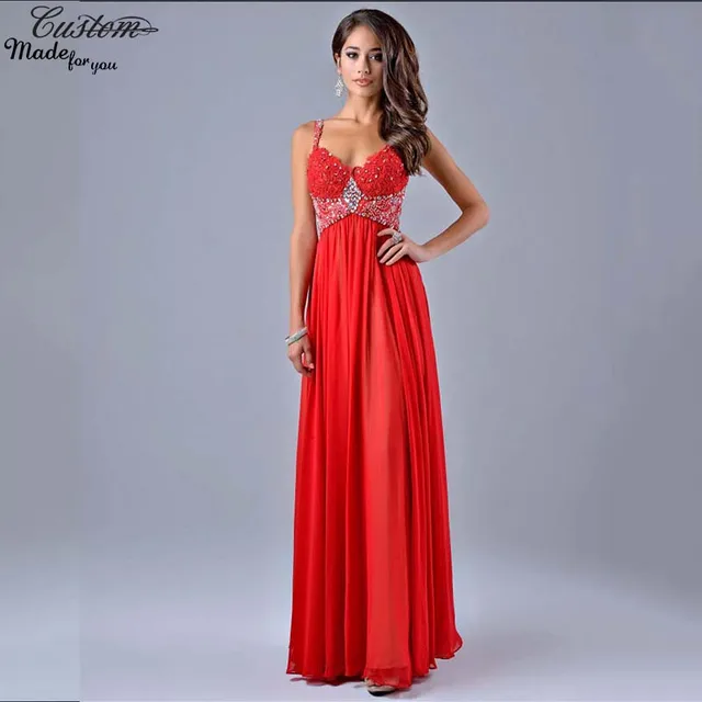 Red Prom Dresses with Sleeves Empire Waist
