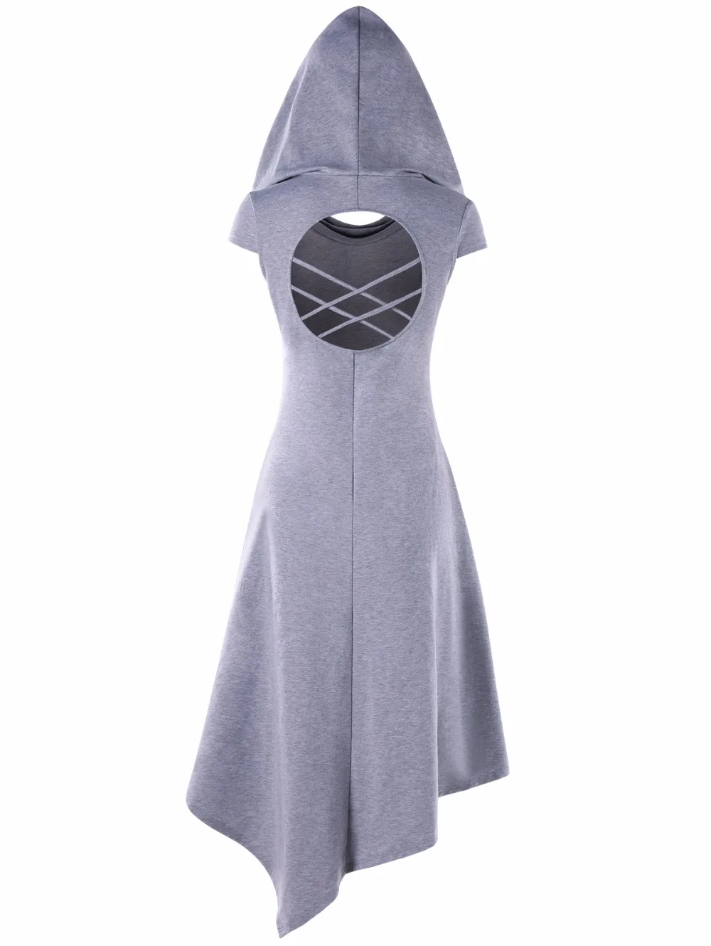 VESTLINDA Asymmetrical Hooded Cut Out Midi Dress Women Dress Summer Hooded Short Sleeves Solid Colors Dresses Vestido De Festa 17
