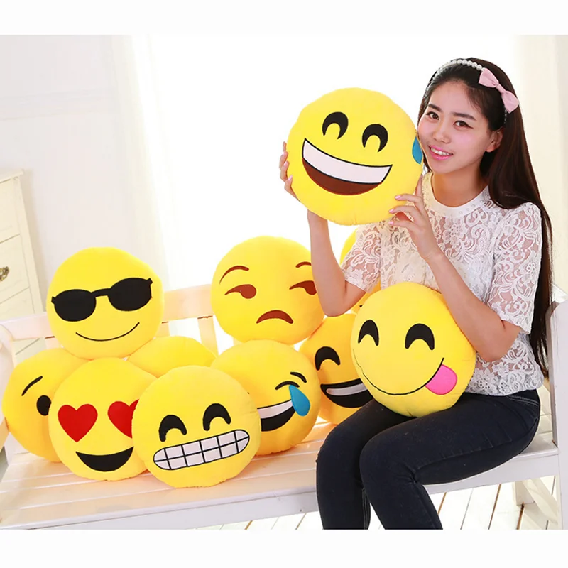 Hot 32cm Smiley Emoticon Yellow Round Cushion Pillow Cotton Stuffed