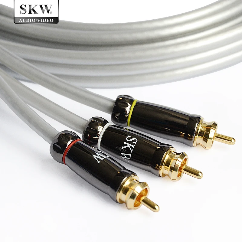 SKW Oxygen free copper subwoofer cable nthusiast amplifier 3RCA to 3RCA