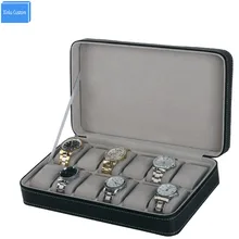 Бизнес Personal Спорт Защитите Часы кожаный чехол 12 слотов Zippered Смотреть Box путешественника черные часы чехол для хранения Организатор