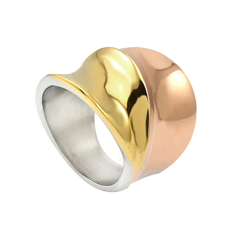 Розовое, золотое, серебряное, золотое, 3 цвета, коктейльное кольцо из нержавеющей стали, женское модное ювелирное изделие, Размер 9, 6, 8, 7