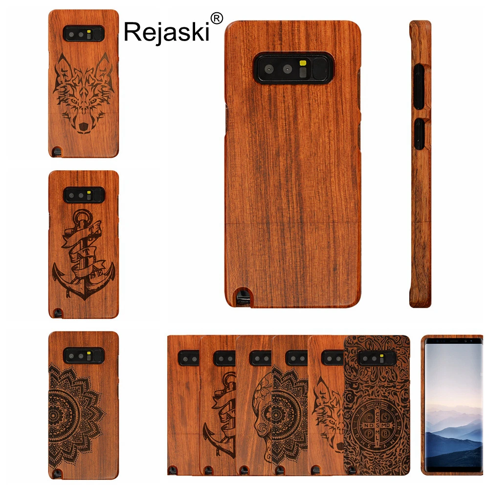 

Natural Real Wood Phone Case For Samsumg Galaxy Note 8 Bamboo Wooden Anchor Tribal Wolf Cross Phone Cover For Galaxy Note8 Case