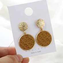 AENSOA Summer Beach Bohemia Rattan Knit Round Earrings For Women Fashion Jewelry Geometric Handmade Straw Weave Earrings