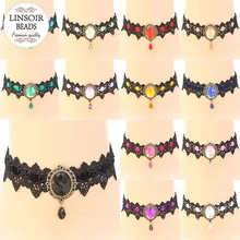 Linsoir, Ретро стиль, панк, кристалл, драгоценный камень, подвески, ожерелье, кружево, татуировка, колье для женщин, готическое колье, колье, Femme F6115