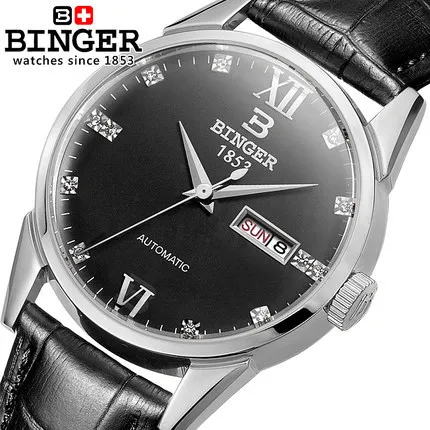 2016 Hot Sale Luxury Brand Binger Watches Men Self Wind Wristwatch Mens Dress leather Watches 12