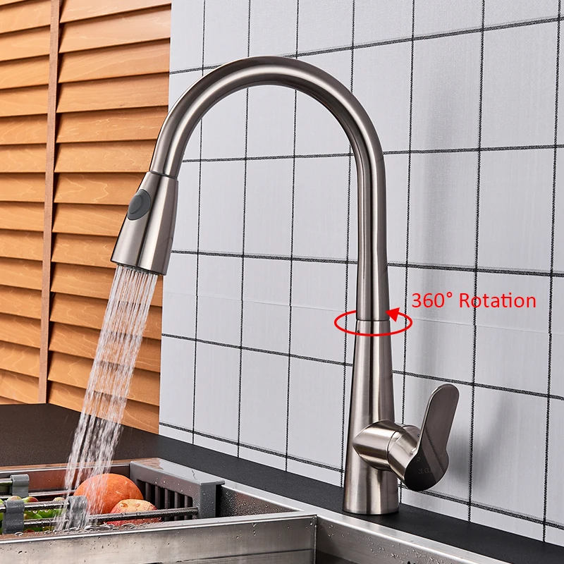quyanre wanfan gappo brushed nickel pull out kitchen faucet single handle mixer tap with pull down spray deck mounted bathroom shower faucet1