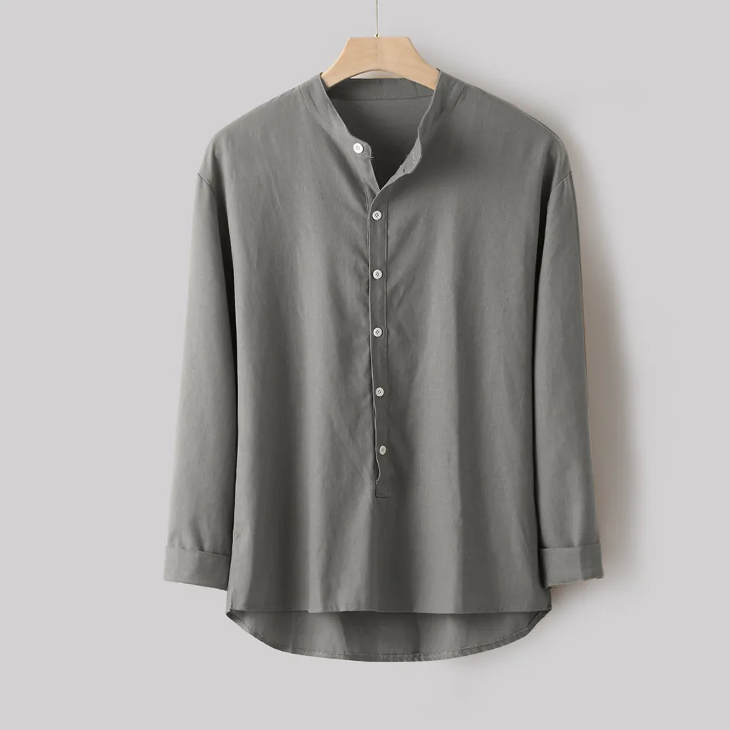 Feitong льняная рубашка модная мужская осенне-зимняя повседневная льняная и хлопковая блуза с длинными рукавами