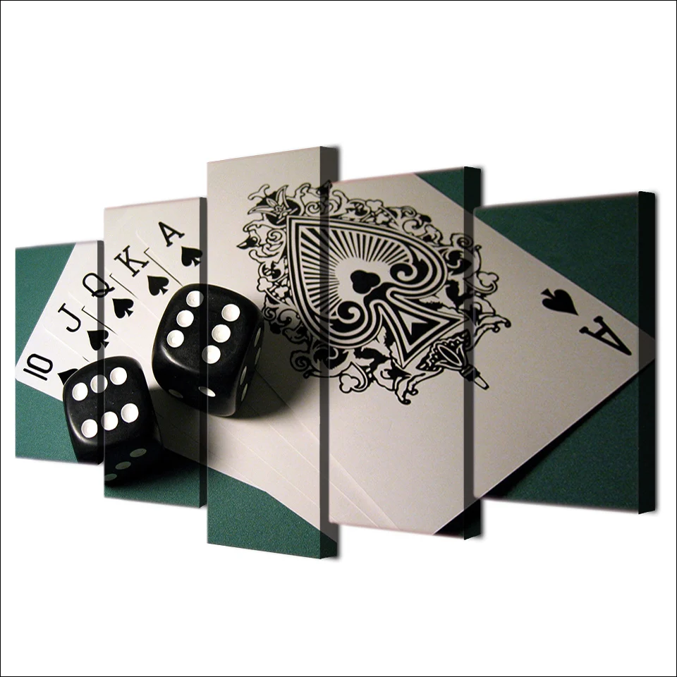 Modern 5 Panel Game Dice Poker Wall Art Canvas Oil Painting Wall