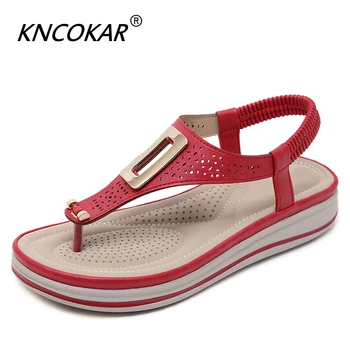 

KNCOKAR New Summer Fashion Metallic Flip-Flop Sandals Casual And Comfortable Women's Sandals With Large Wedge Heels 35-42