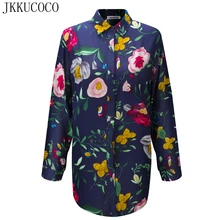 JKKUCOCO красивая рубашка с цветочным принтом, женская блузка с отложным воротником, однобортная рубашка, женские рубашки, тонкие свободные хлопковые рубашки