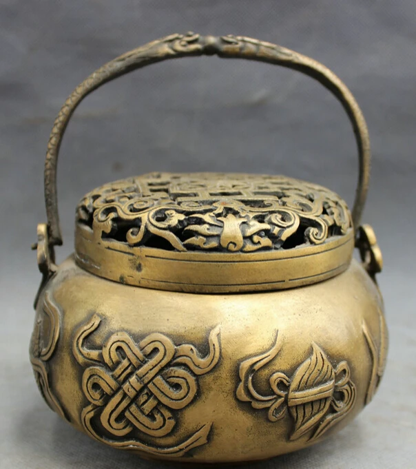 

S4188 Chinese Bronze 8 Auspicious Symbol Statue Buddhism Flower Incense Burner Censer D0317