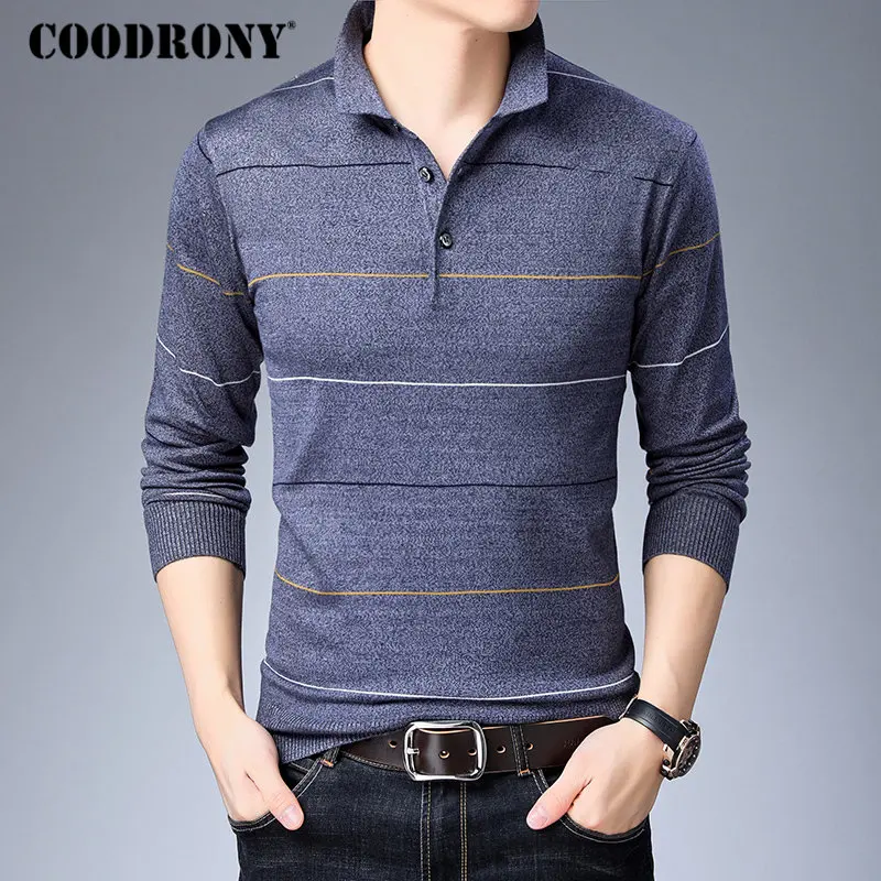 Tanie COODRONY marka sweter mężczyźni modne w paski swetry mężczyźni jesień zima swetry Pull Homme miękkie ciepłe bawełniane wełniane swetry 91042