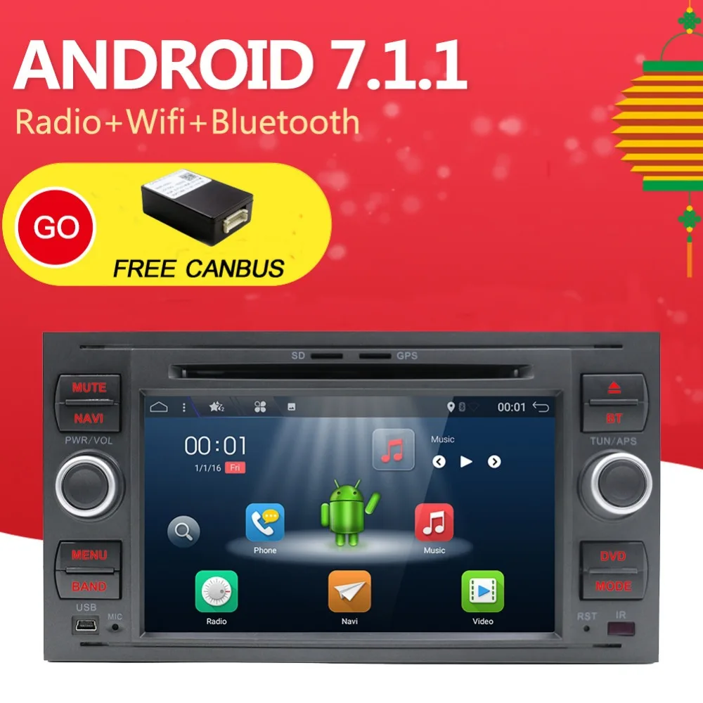 

2 Din Android 7.1 quad 4 Core Car DVD Player GPS Navigation WIFI 4G for FORD S-Max Kuga Fusion Transit Fiesta Focus II with wifi