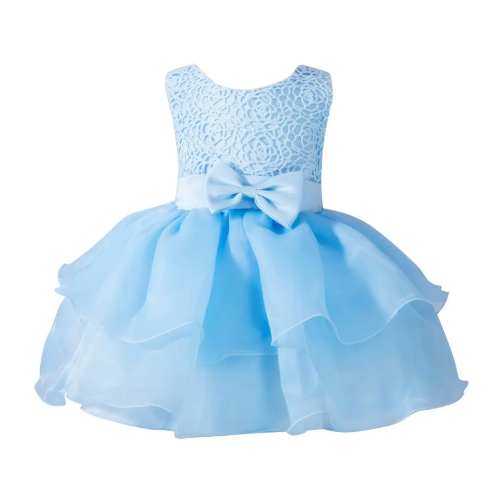 1Year Light Blue Summer Infant Girl Bow Evening Dress Princess Birthday