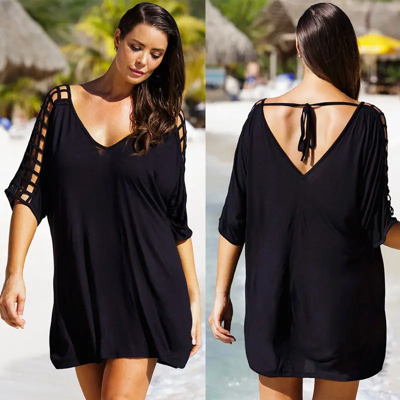 Plus Size Women Summer Beach Wear Mini Dress Fashion Ladies Half Sleeve ...