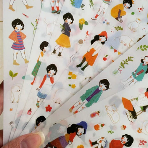 

6pack/lot New Paper Doll Korean Style Cute Kawaii Sweet Girl Planner Toys Stickers For Notebook Paper Decoration Wholesale