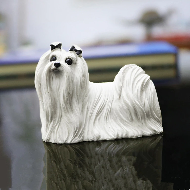 マルタマルチーズ犬シミュレーション動物ミニ犬モデル樹脂工芸かわいい車の装飾品かわいいホームデコレーション Decorative Decorative Decorative Home Decordecor Cute Aliexpress