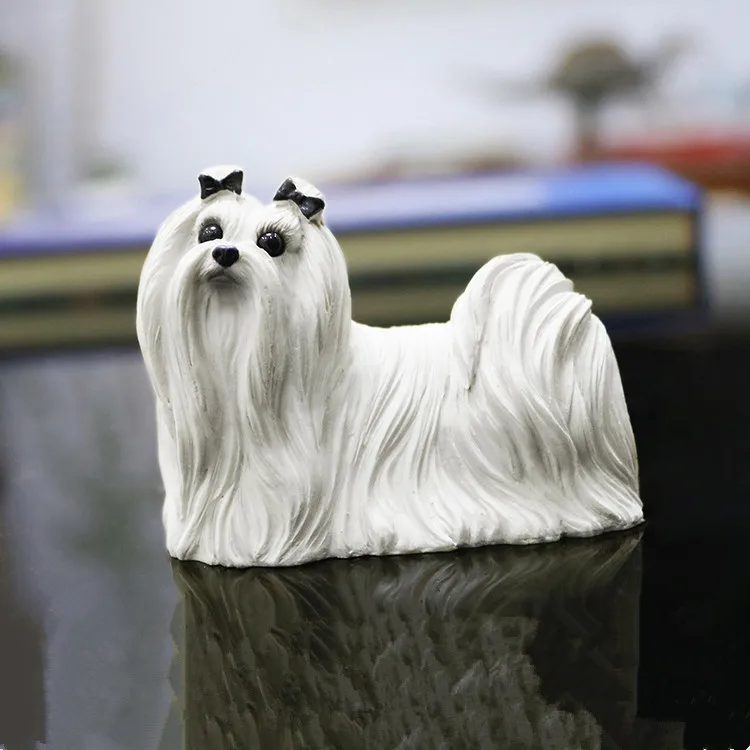 Malta Maltese Anjing Simulasi Hewan Mini Model Anjing Resin