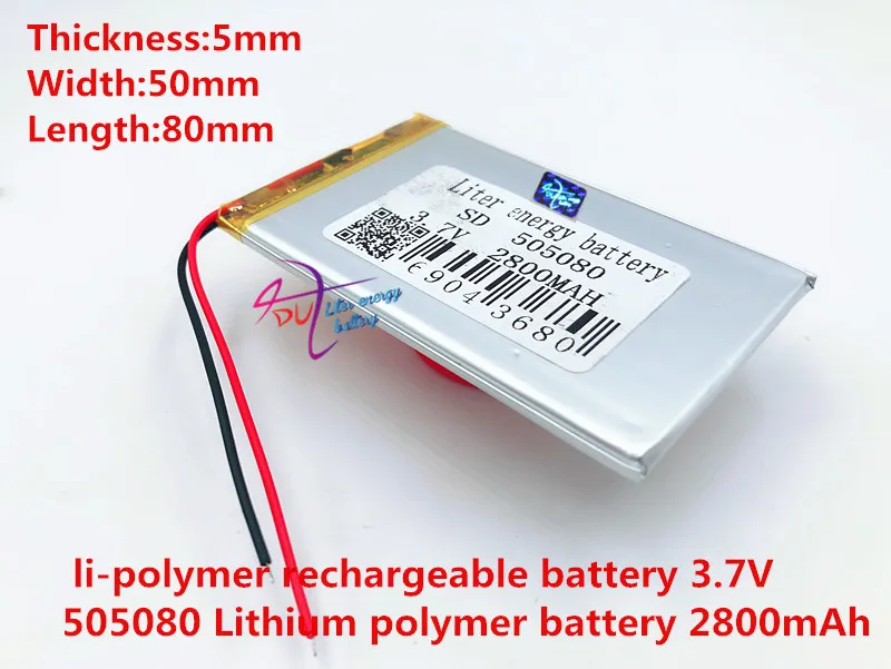 Полимерная батарея 2800 mah 3,7 V 505080 умный дом MP3 колонки литий-ионная батарея для dvr, gps, mp3, mp4, сотового телефона, динамика