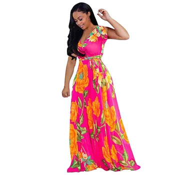 

KLV 2019 Summer new style Women Boho Lace Ruffles V Neck Sleeveless Evening Party Dress free shipping D4