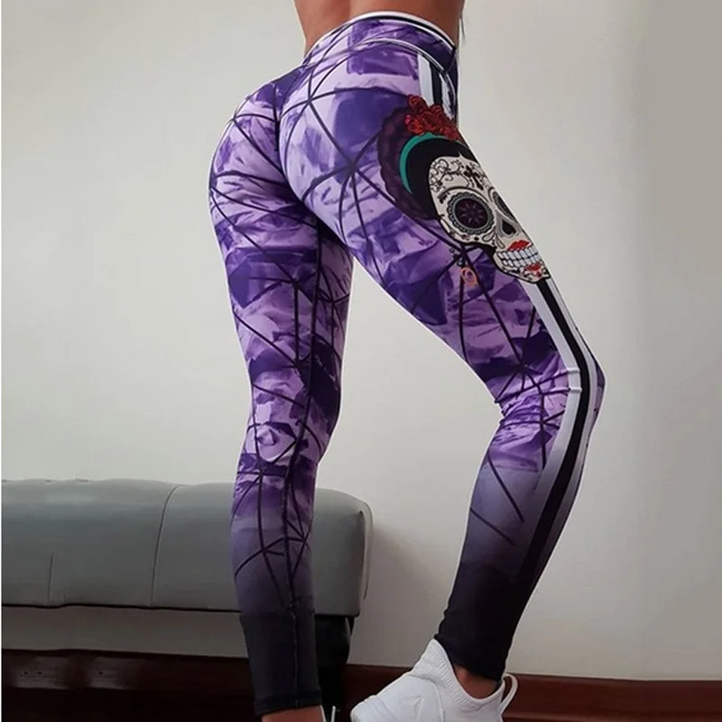 

Women's 3D Skull Pattern Leggings High Waist Elastic Camouflage Print Pants Push Up Fitness Patchwork Pants Sexy Women Leggings