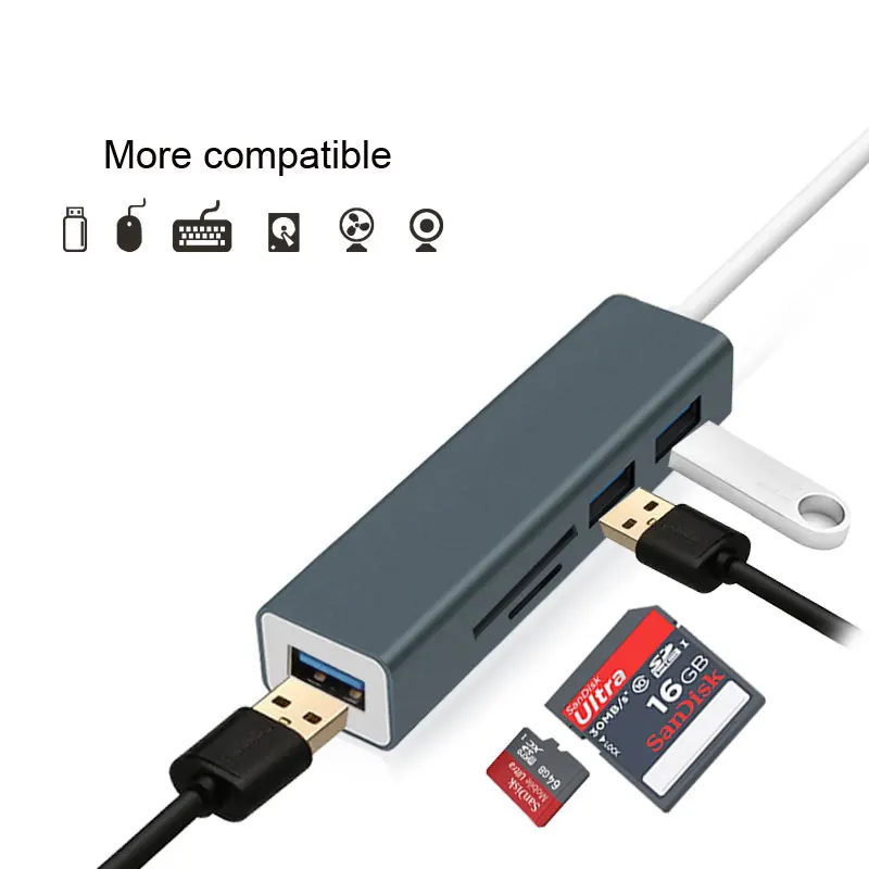 USB концентратор Mosible 5 в 1 с суперскоростным адаптером Thunderbolt 3 кардридером TF SD