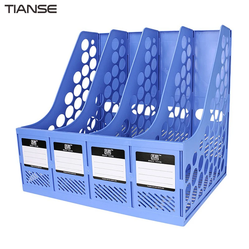 

TIANSE TS-1303 Large Capacity Super Thick 4 Section Divider File Document Rack Home Office Desktop Plastic Bookshelf