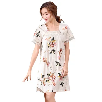 

Plus Size 3XL Floral Womens nightgowns new cotton nightwear summer dress casual loose nightdress female sleepwear sleepshirt