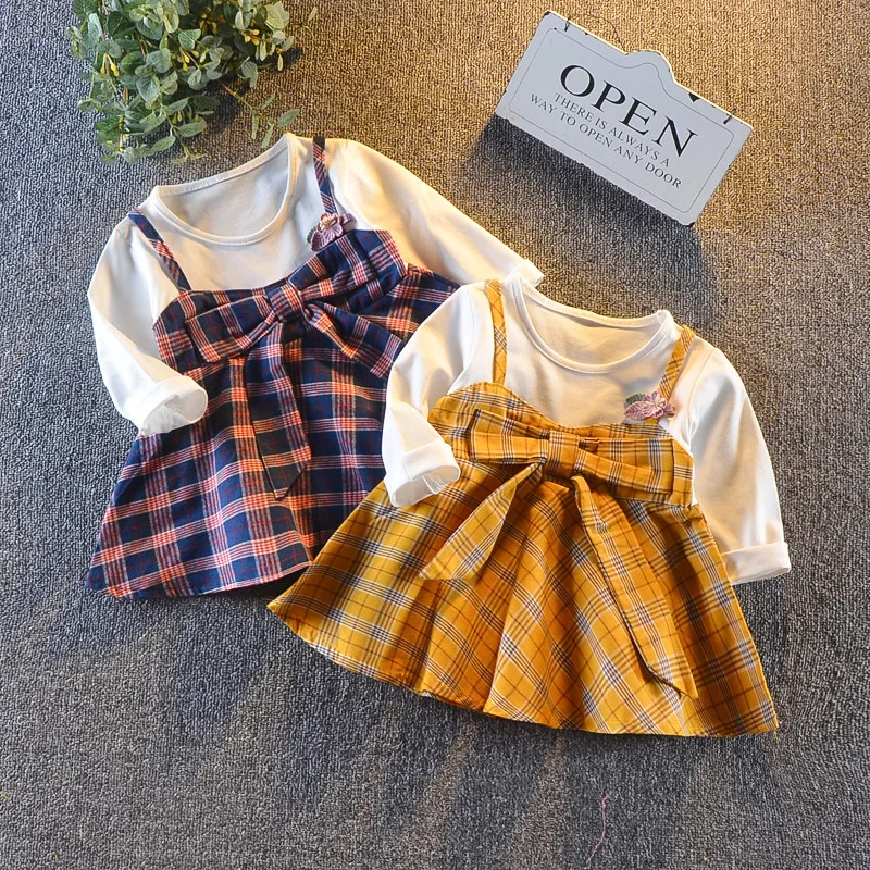 

Baby dress 2019 summer new baby girl clothes plaid bow mini A word line baby princess dress cute cotton children's clothing