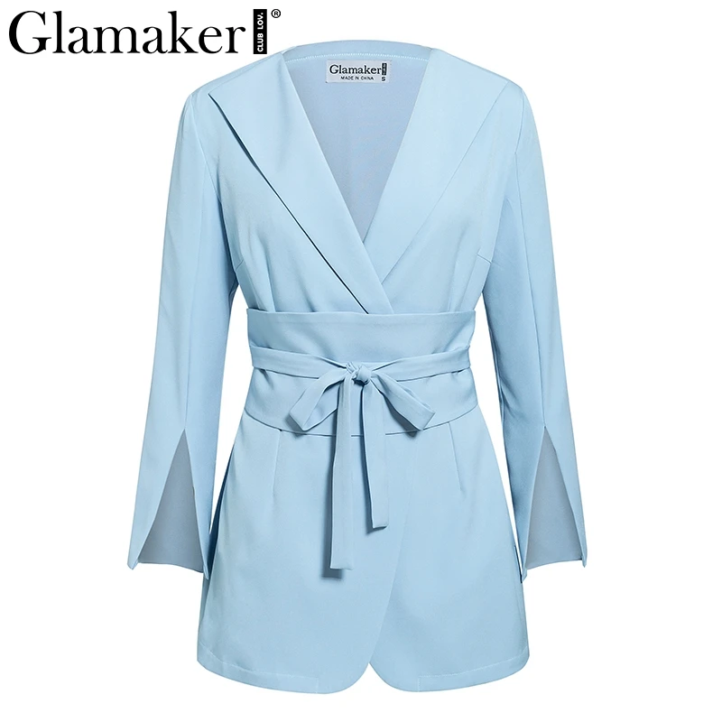 Женское офисное платье блейзер Glamaker элегантное синее приталенное с длинным