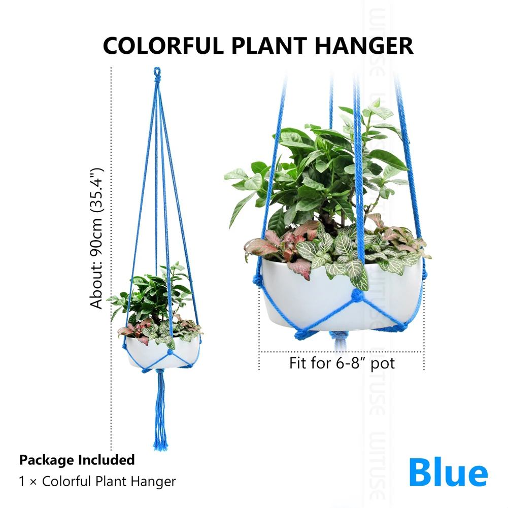 Новинка, держатель для горшка ручной работы, подвеска для растений из макраме, подвесная корзина для кашпо, хлопковая веревка, Плетеный горшок для балкона, для помещений и улицы, вешалка - Цвет: Blue 90cm