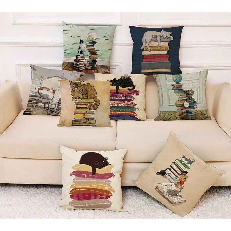 Coussin размером 45*45 красивый милый кот декоративная льняная Наволочка на подушку