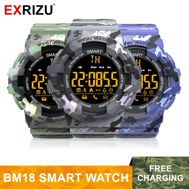 

EXRIZU BM18 SPORT SMART WATCH CAMOUFLAGE SMARTWATCH ALARM CLOCK PEDOMETER STOPWATCH FITNESS STEP CALORIE DISTANCE COLOR BRACELET