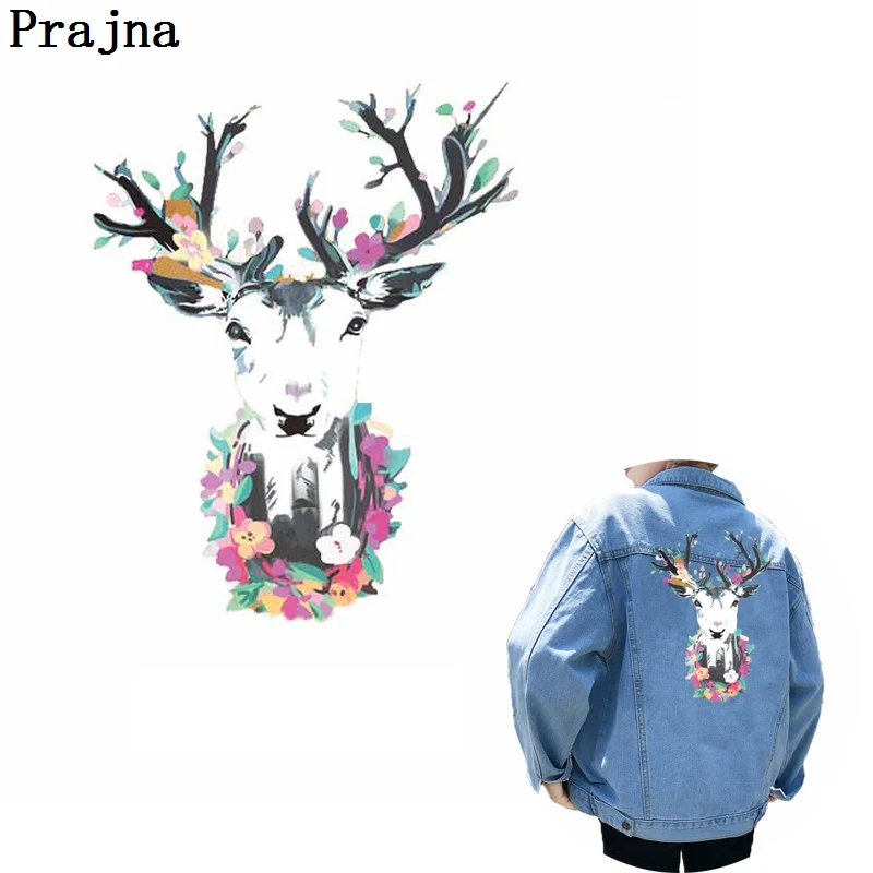 

Prajna Deer Patches Ironing Transfers Heat Press Patches For Clothes DIY Sricke For T-shirt Jeans Iron Applique Big Size Decal