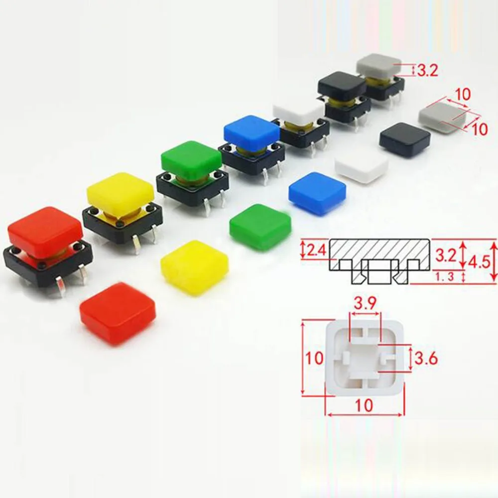 100 шт 12*12 мм крышка нажимной кнопки квадратные кнопки крышки многоцветный переключатель крышки для 12*12 мм квадратные кнопки