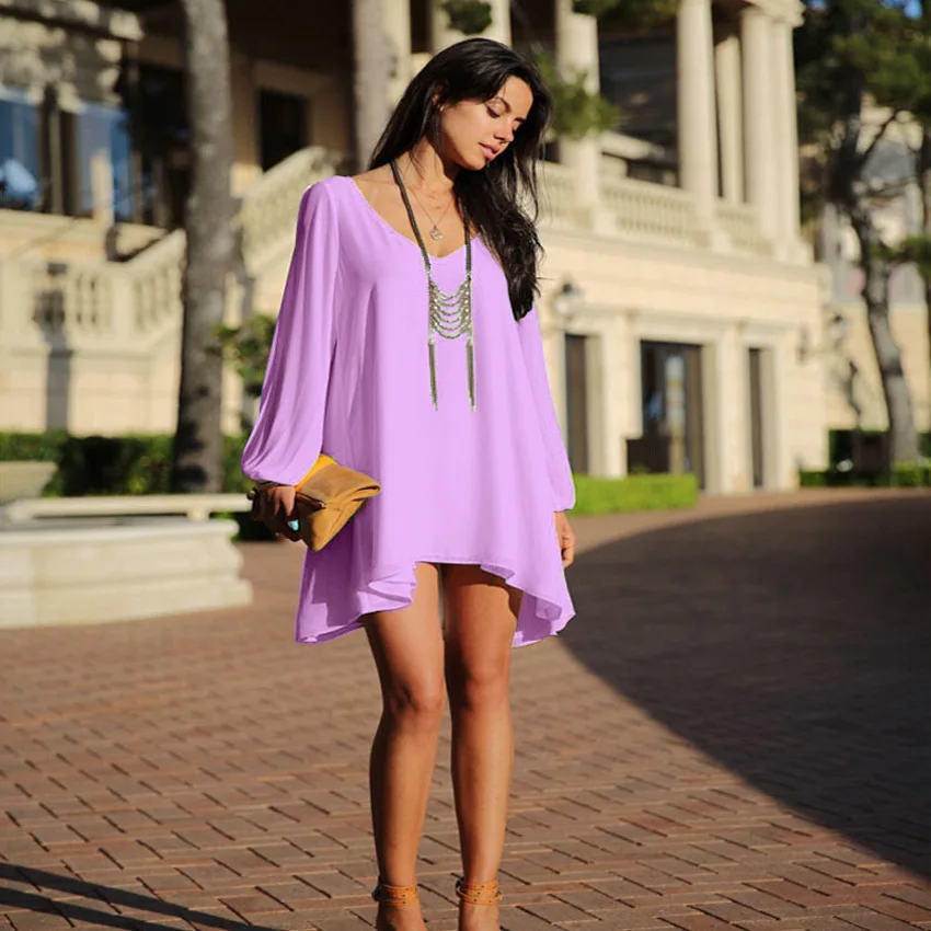 Aliexpress.com Comprar 2015 mujeres gasa Irregular vestidos sueltos verano Casual vestido de la playa de source back fiable proveedores en HELLO , QUEEN