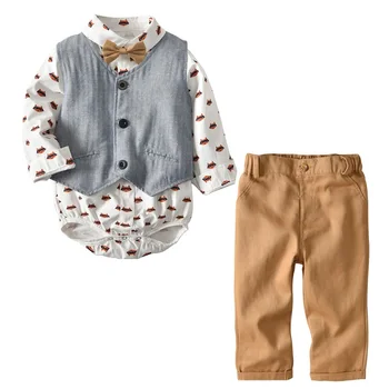 

2019 New Style Newborn Baby Gentlemen Boy 3pcs/set Clothing Set Rompers+Vest+Casual Pants Quality Baby Clothes