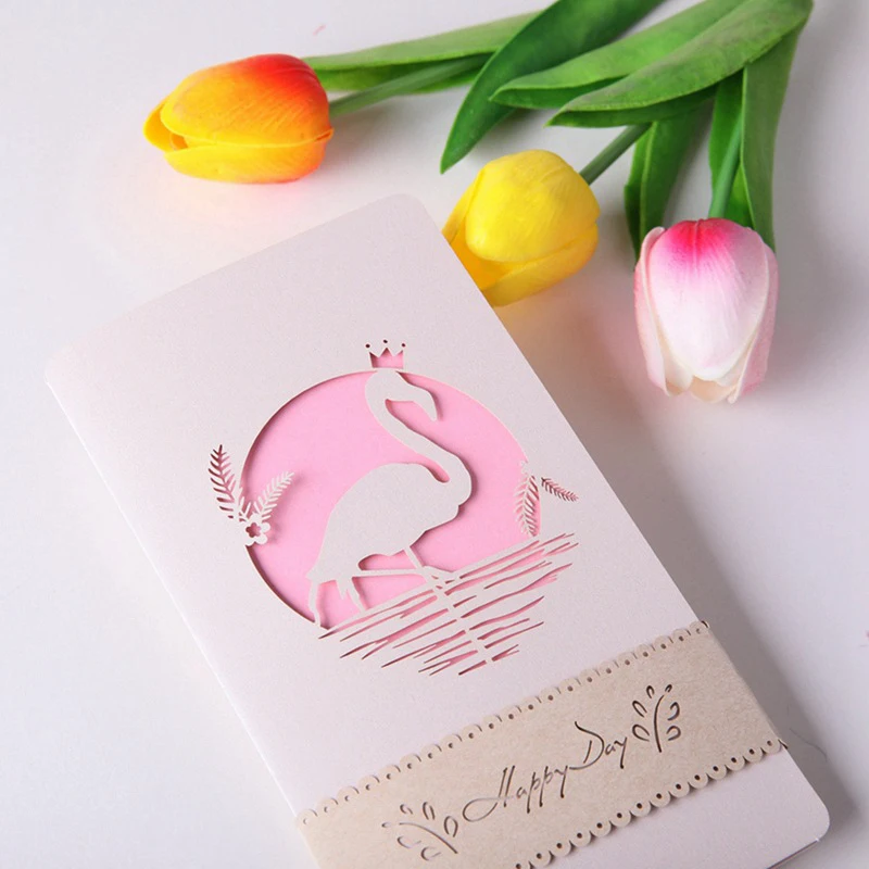  3D Laser Cut Handmade Wedding Retro Flamingos Rose Heart Paper Invitation Greeting Cards Valentine' - 32872863650