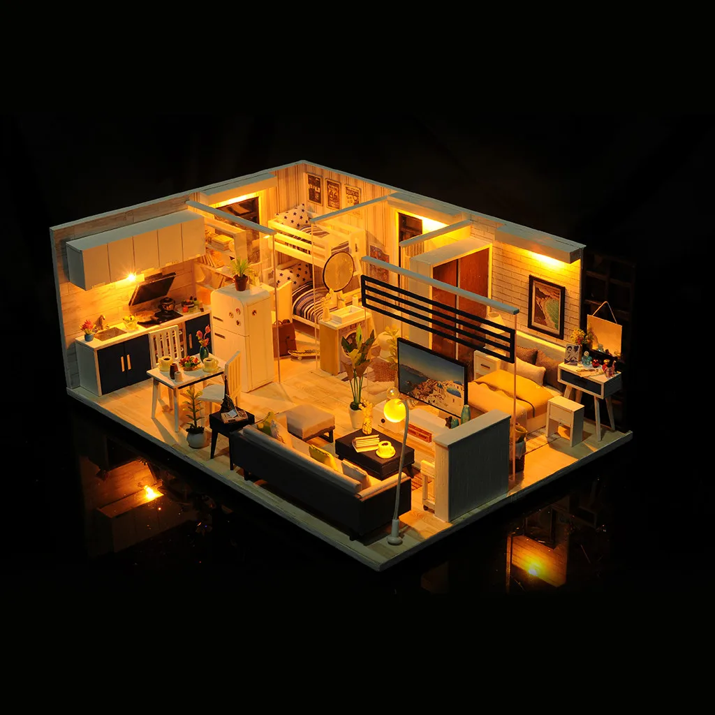 3D Деревянный DIY миниатюрный дом мебель LED Дом головоломка украшения креативные